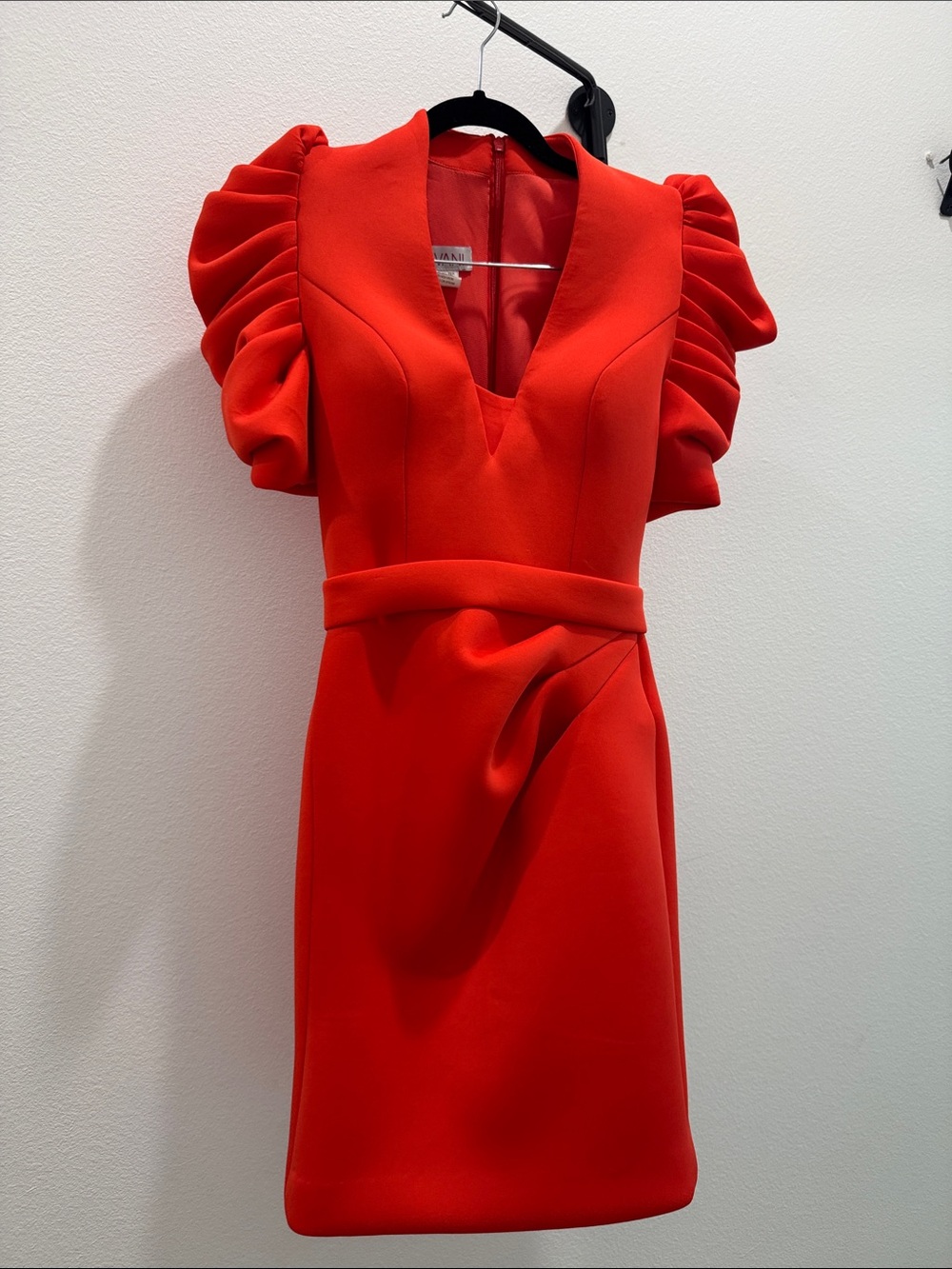 Women's Orange/Red Puff-Sleeve V-Neck Dress